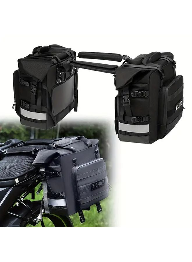 Black Motorcycle Pannier Bag Quick Release Expandable Storage Removable Carrier - Image 1